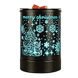 Enaroma Fragrance Wax Melts Warmer with 7 Colors LED Changing Light Classic Black Forest Design Scent Oil Candle Warmer for Home Black Christmas