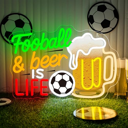 Image of Football Beer LED Neon Sign Beer Mug Light Up for Bar Party Wall Decoration