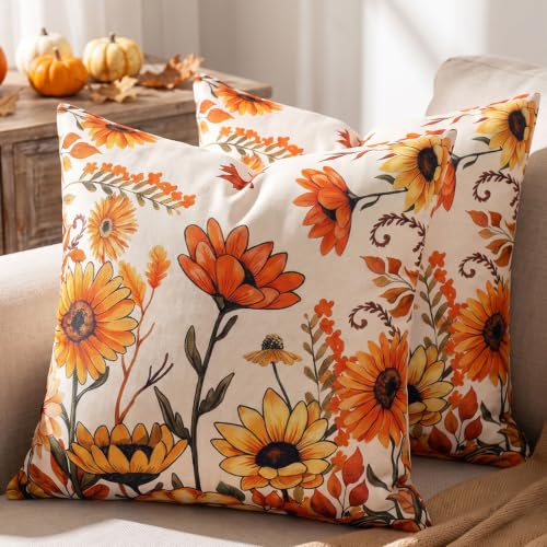 Housses coussins décor automne 20x20 crème orange