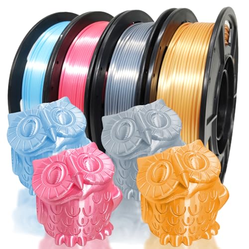 Image of RepRapper 4x250g Pack of Silk PLA Filament for 3D Printer, 1.75 mm (± 0.03 mm), Silky Shiny - 4x250g Spools Pink, Gold, Blue, Silver