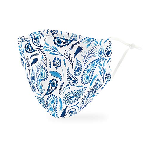 Weddingstar 3-Ply Adult Washable Cloth Face Mask Reusable and Adjustable with Filter Pocket – Blue Paisley