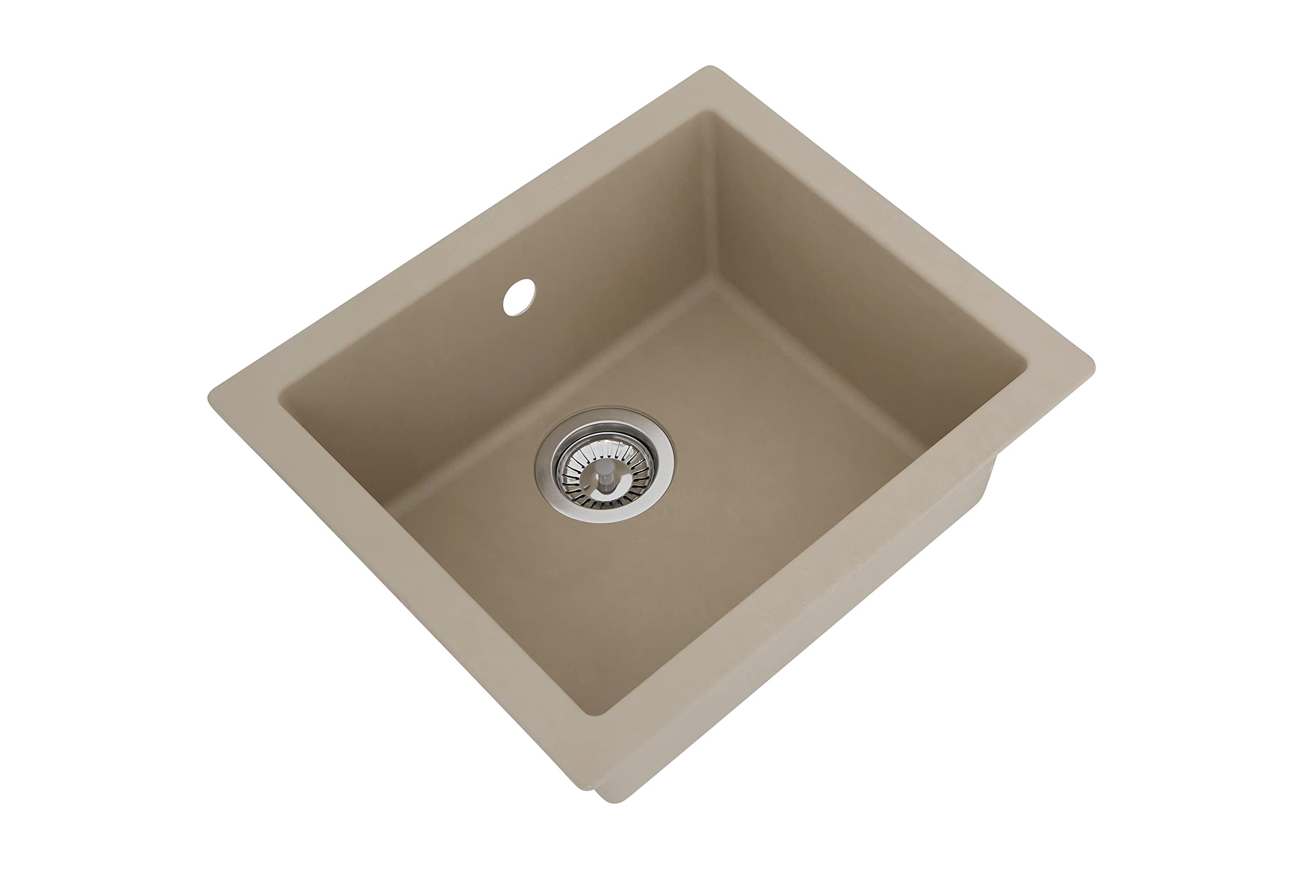 Respekta Ohio Lavello in Mineralite beige sabbia/Lavello da incasso a 1 vasca da 50 x 44 cm/Lavello adatto a basi da 50 cm di larghezza