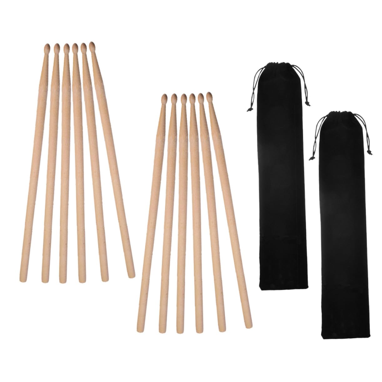 Holz Drumsticks 2 Stück 5a mit Schlägeltasche, Schwarz | Elektronische Schlagzeuge, Weiche Aufbewahrungstasche aus Stoff, 2 für Auftritte
