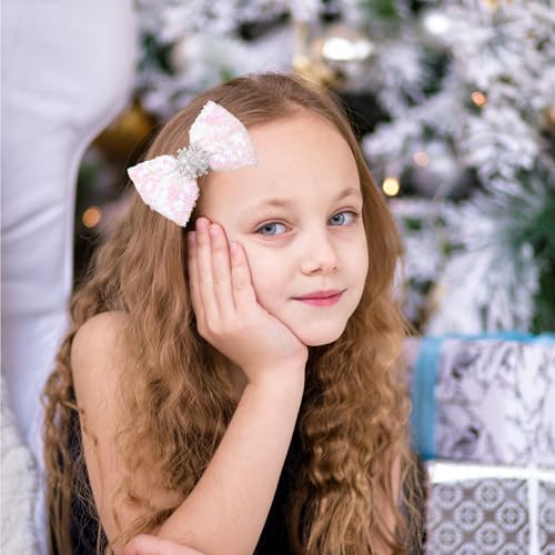 Pinzas para cabello con moño copo de nieve para mujer con brillo blanco miniatura 7
