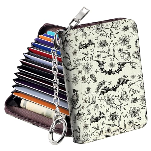 Image of Mayski Credit Card Holder, Zipper Credit Card Wallet for Women, Small Accordion Card Cases Holder, KeyChain Wallet, Business Card Holder(Bat 01)
