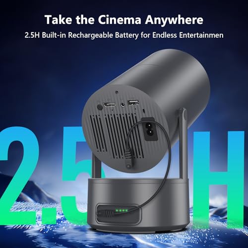 Image of Portable Projector with Built-in Apps & Rechargeable Battery, Mini Projector with WiFi and Bluetooth, Electric Focus, Auto Keystone, 210 Rotatable Stand for Outdoor Movies & Travel( Iron Gray)