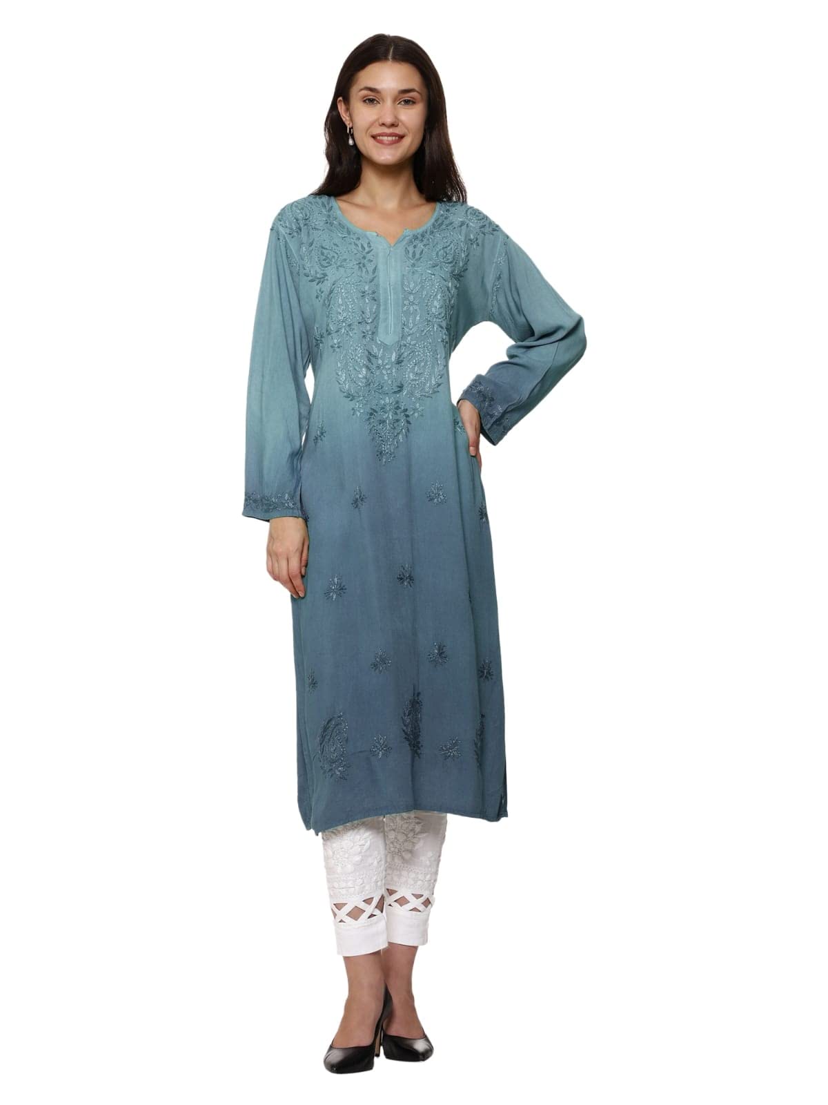 Lucknowi Chikankari Double Shaded Modal Kurti For Women's