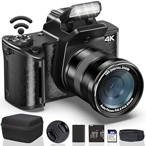 4K Digital Camera for Photography – 64MP WiFi Vlogging Camera for YouTube One-Touch Macro – UHD Autofocus Video Cameras with 4.0″ Touch Screen, 18X Digital Zoom, Lens Hood, 3000mAH Battery, 32GB Card