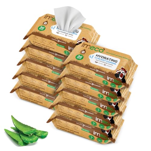 Image of IMECO Bamboo Wet Wipes | 300 Wipes (30 Wipes X Pack of 10) | Aloe Vera Facial Wipes | Makeup Remover Wipes | Cleansing Face Wipes | Wet Wipes for Women & Men | Paraben & Alcohol Free
