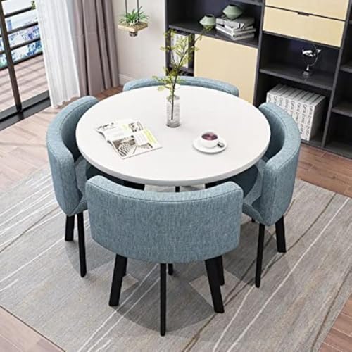 Image of Round Faux Marble Reception Table and Chairs Set, Dining Table Set for 4, Space Saving Reception Desk for Home and Apartment, Office, Conference Room, Lounge