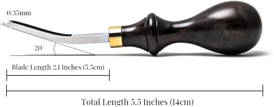 WUTA Professional Wide Edger Skiver French Style Edge Beveler Skiving Leather Craft Tool Ebony Handle DC53 Steel Convex Grind（6+8mm）