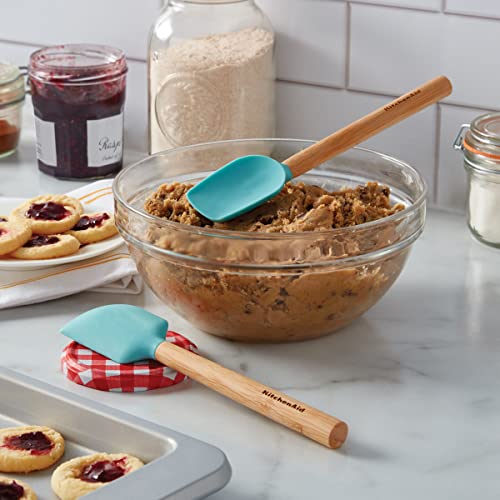 KitchenAid Mini espátula de madeira de bambu com cabeça de silicone, conjunto de 2, Aqua Sky