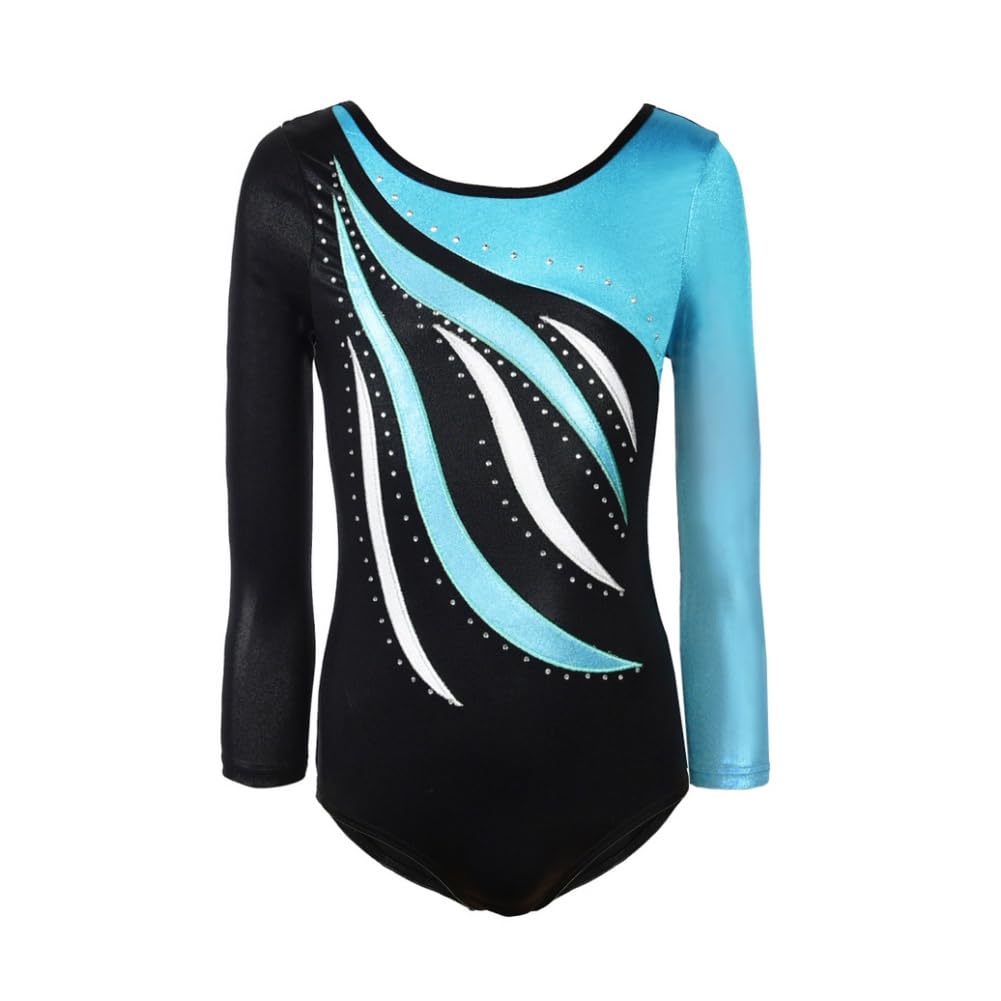 MORESAVE Gymnastics Leotards for Girls, Sparkle Shiny Embroidery Long Sleeve Leotard, Kids Gymnastic Ballet Dance Leotards One Piece Practice Outfits