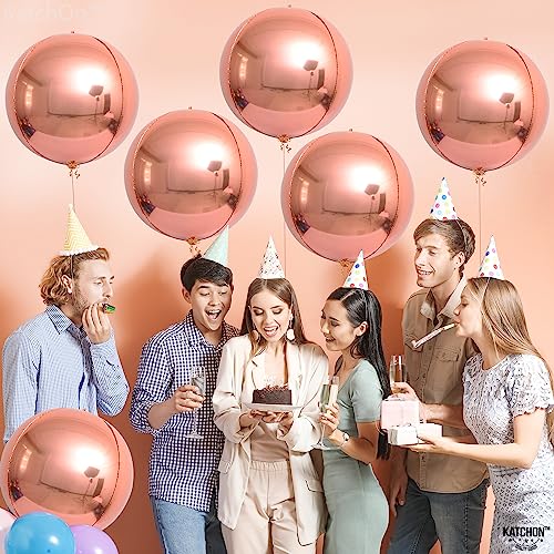 Image of Rose Gold Orbz Balloons Decorations - Pack of 6 | Big 22 Inchs 360 Degree Round Balloons | Metallic Rose Gold Balloons | 4D Sphere Mylar Foil Mirror Finish | Chrome Rose Gold Birthday, Baby Shower