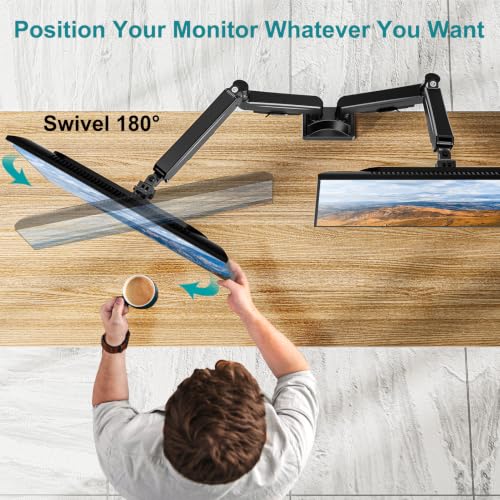 Image of MOUNT PRO Ultrawide Dual Monitor Arm for Max 43 inch Monitor, Holds up to 33lbs | Fully Motion Monitor Stand with Tilt /Swivel /Rotation, VESA 75x75 /100x100 with C-Clamp & Grommet Base