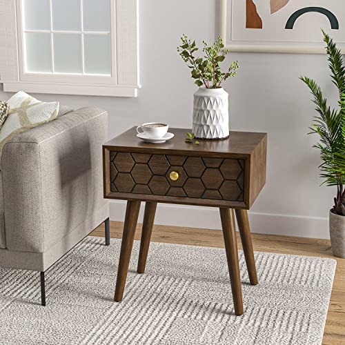 COSIEST Mid-Century Nightstand, Modern MDF Bedside Table, Wood Accent End