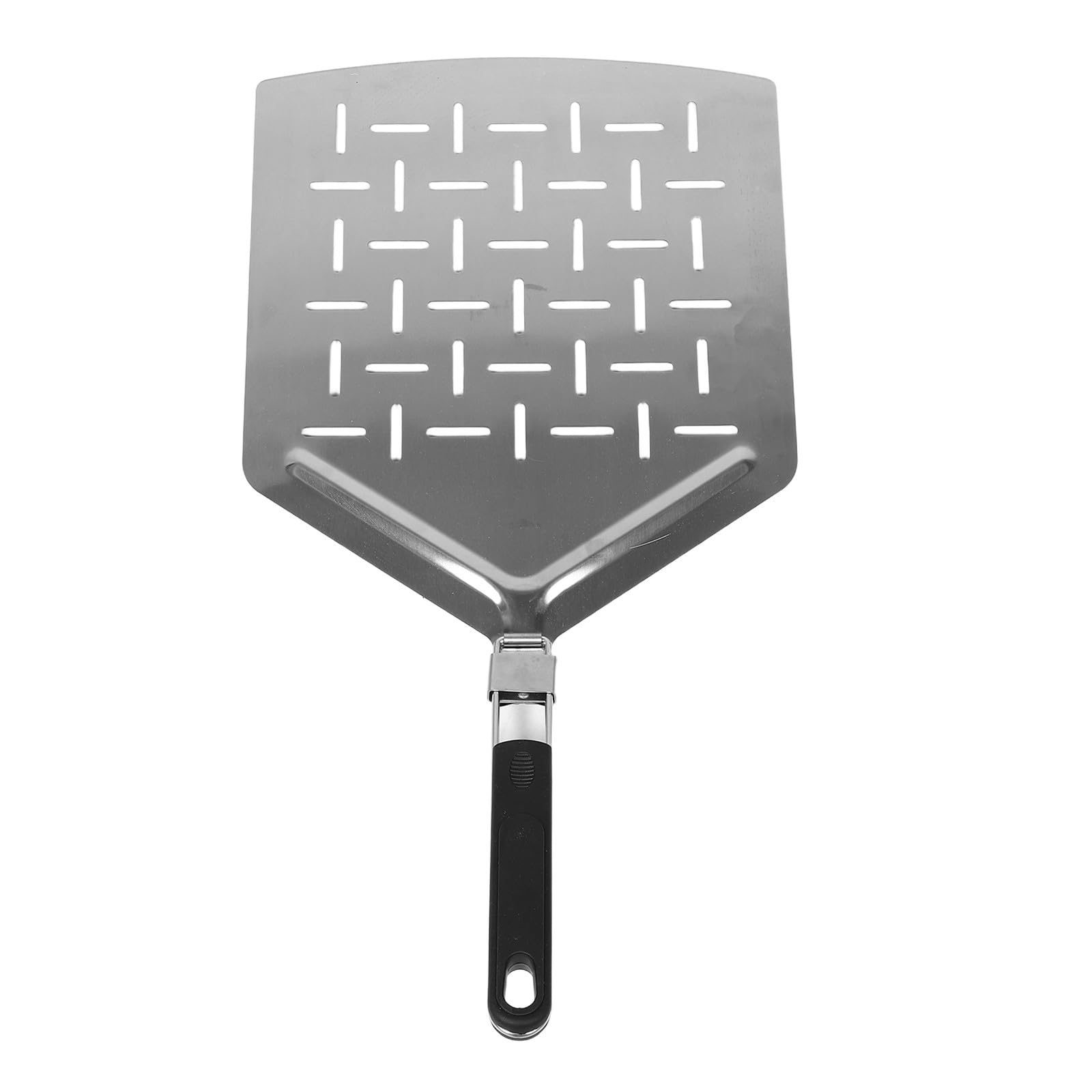 CLISPEED Spatel aus Edelstahl 33cm mit perforierter Metallplatte und ergonomischem Klappgriff, rechteckige Form, hitzebeständig, ideal für Pizza Paddle Szenarien und Backofen im privaten