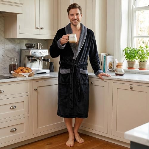 Image of U2SKIIN Mens Fleece Robe Plush Collar Shawl Bathrobe