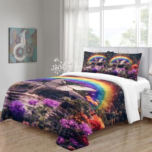 Housse de couette fleurs papillons lit double avec taies d'oreiller - 5