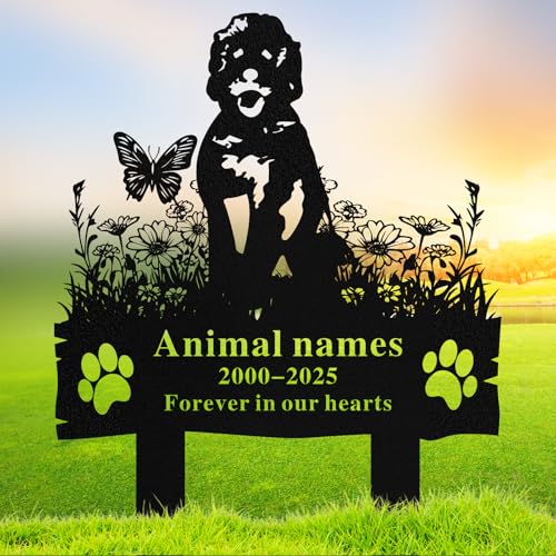 Quanqiuyi Marqueur funéraire personnalisé pour chien – Piquet commémoratif en métal émaillé cuit, plaque de cimetière étanche pour animaux de compagnie pour l'extérieur, cadeau de condoléances