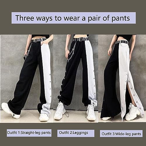 Gothic Pants Women's high Waisted Straight Leg Pants Black and White Color Matching Wide Leg Pants Harajuku Pants3