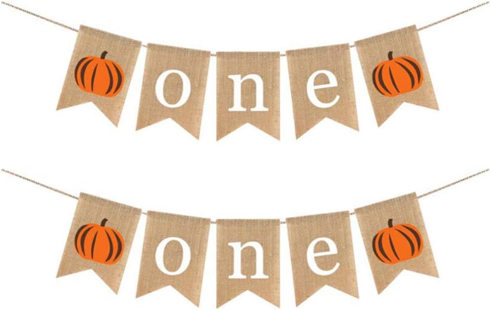 Amosfun 2PCS one pumpkin birthday banner Thanksgiving Day Banner First Pumpkin Birthday Banner Garland for Halloween Thanksgiving Day Party Supplies