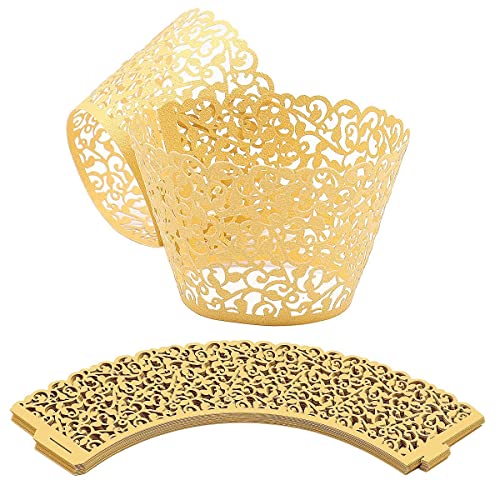 Lot de 25 enveloppes à cupcake découpées au laser pour fête, mariage, anniversaire (doré) Cover