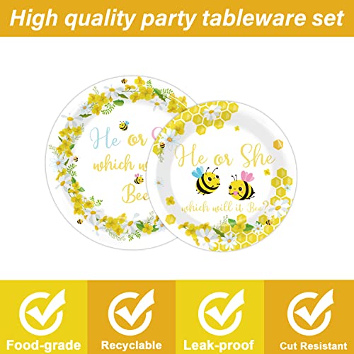 96 Pieces Bee Gender Reveal Party Plates What Will It Bee Theme Party Decorations Bee Paper Plates and Napkins Bumble Disposable Dessert Tableware Set Bee Gender Reveal Supplies 24 Guests