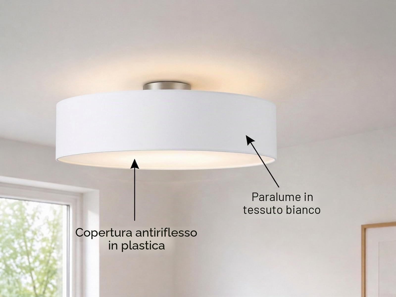 Plafoniera rotonda con paralume in tessuto, diametro 50 cm, con attacco E14, elegante e intramontabile