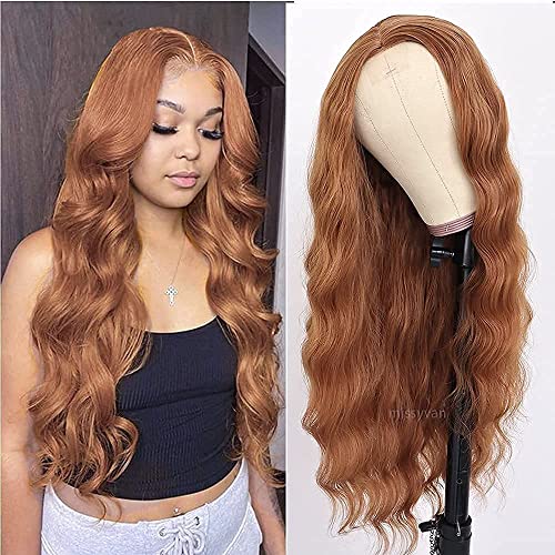 Missyvan Light Brown Synthetic Hair Wigs Wavy Glueless Heat Resistant Fiber Hair Long Hair Wavy Natural Looking Synthetic Wig for Women
