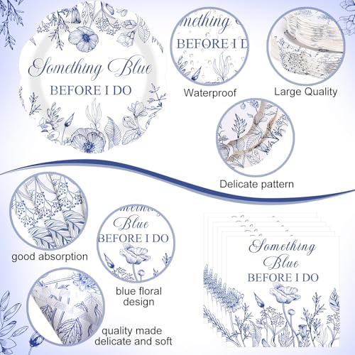 Image of Funnymoom 452 Pcs Something Blue Before I Do Bridal Shower Party Decorations Include Blue and White Floral Paper Plates Napkins Cups Tablecloth Cutlery Straws for Wedding Bridal Shower Party Supplies