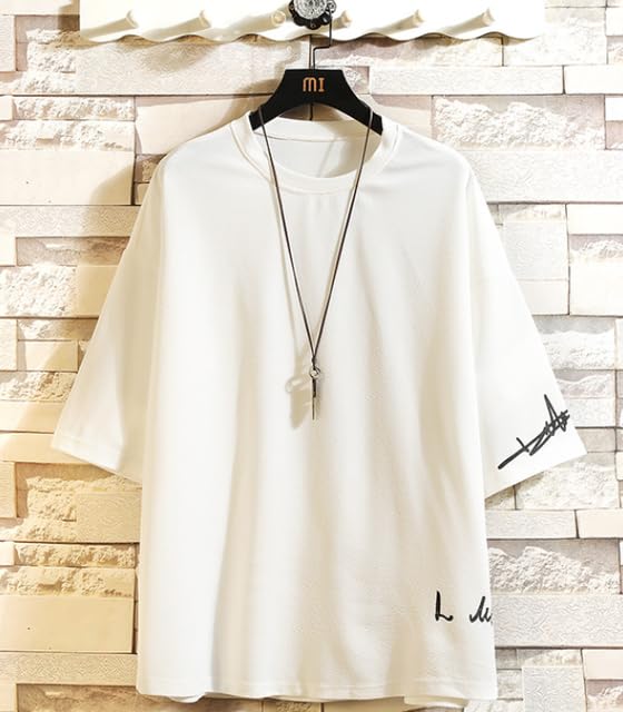 GenericShort Sleeve Red White Black Red T Shirt For Men's 2023 Summer Tshirt Top Tees Chinese Fashion Clothes OverSize 4XL 5XL O NECK (8821 W, 3XL FOR 185 CM 85KG)