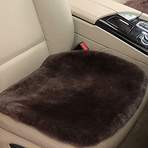 OGLAND Fluffy Genuine Australia Sheepskin Car Seat Cover for Auto Interior Accessories with Soft Fuzzy Wool Eco-Friendly Natural Fur Non-Slip (Teak, Front)