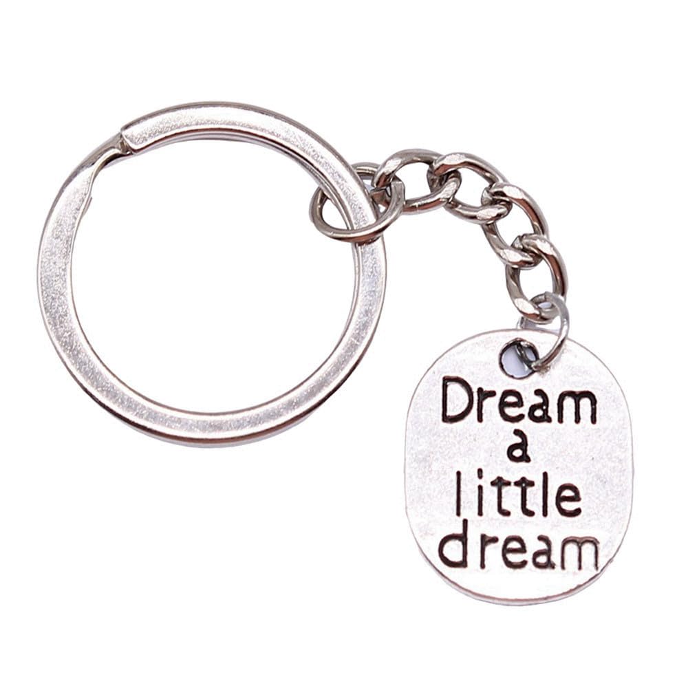 WYSIWYG 1pcs 22x18mm Dream A Little Dream Charms Keyrings Antique Silver Color Zinc Alloy Ring Size 28Mm