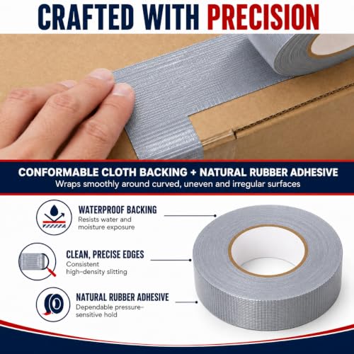 Image of GGR Supplies CDT-36 Industrial Grade Cloth Duct Tape, Grey 1 /2 Inch x 60 Yards, Waterproof UV Resistant Heavy Duty, Clean Removal with No Sticky Residue for Repairs, Packaging, and Bundling