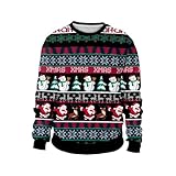 HAPNBCELE Ugly Christmas Sweatshirt Pullover for Unisex Adults Funny Novelty Printed Crewneck Long Sleeves Outfit Xmas Party (Snowman-snowflake, Large)