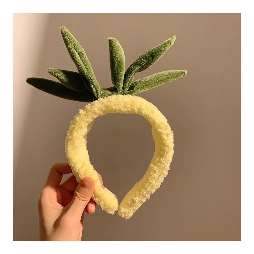 2 juegos de diademas de piña amarilla de dibujos animados, coreanas, lindas bandas para el pelo, para lavar la cara, dulce y simple, pinza de pelo a presión, cabeza antideslizante