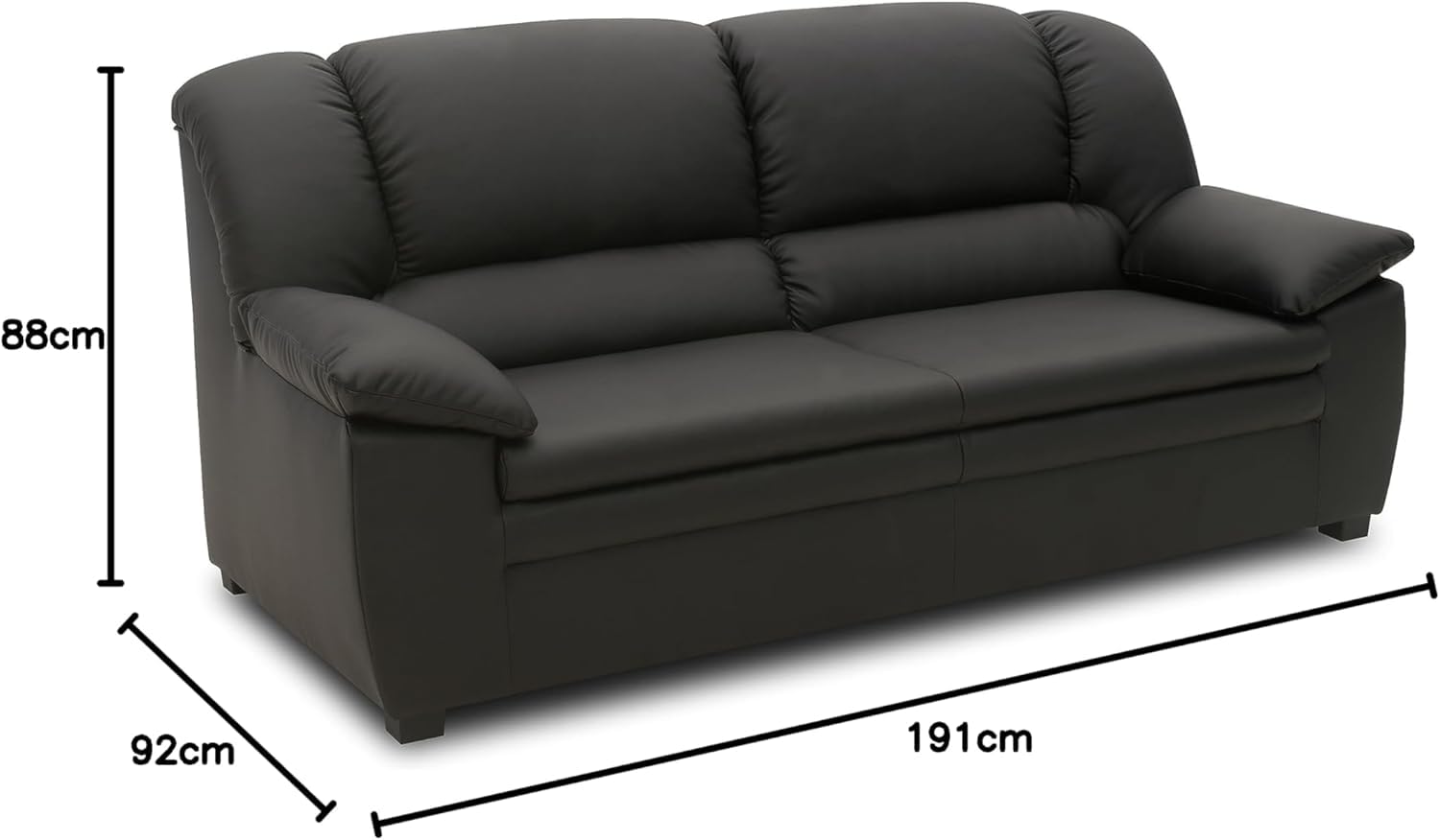 DOMO. collection Sofa Ambato, Leder-Optik, Schwarz | 3 Sitzer mit klassischem Design, elegante Couch in Leder-Optik aus Kunstleder, 219 x 92 x 88 cm (BxTxH)