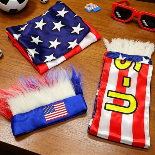 USA Soccer Fans 3Pcs Set, 2026 World Cup Cheer Outfit with Headband Scarf Poncho, Unisex Team Spirit Accessories for Games, Parades, 4th of July, Ideal for Soccer Supporters & Patriots - image 6