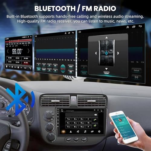 Image of 4G+64G Car Radio Stereo with HiFi Audio for Honda Civic 2001-2005, Wireless CarPlay /Android Auto 9 Inch HD Touch Screen Adroid 13 GPS WiFi Bluetooth FM /RDS EQ HD Backup Camera