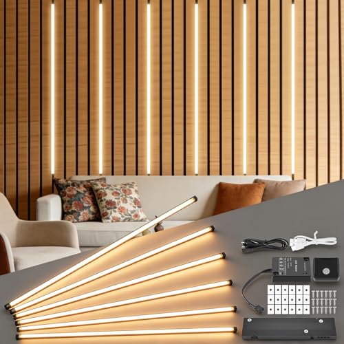 LED Strip Lights for Acoustic Wall Panels 6 x 100CM Acoustic Panels Embedded LED Light Strip with Touch Switch Black LED Wall Lights for Wood Slat Kitchen Cabinets Shelves Cuttable Dimmable