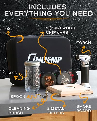 ONUEMP Cocktail Smoker Kit with Torch, Old Fashioned Smoker Kit with 5 Flavor Wood Chips, Drink Infuser, Smoke Top, Whiskey Bourbon Gifts for Men Dad Husband Father's Day (Without Butane)