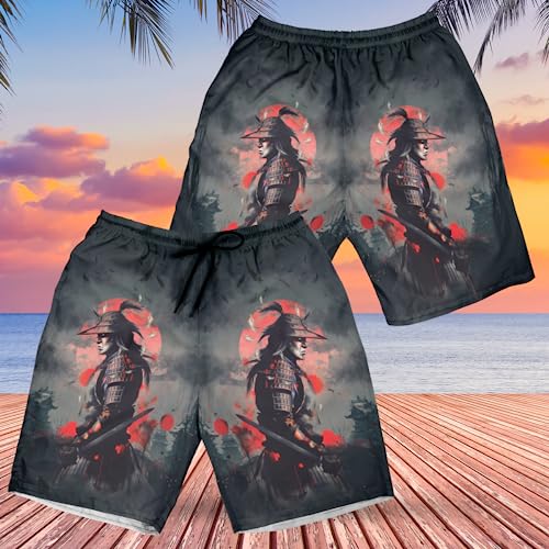 Men's Japanese Samurai Swim Trunks - Japanese Warrior Quick-Dry Hawaiian Swim Shorts for Men Series 172