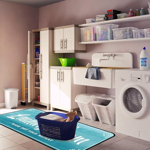 Laundry Room Rug Non Slip Floor mats Farmhouse Large Laundry Rugs for Laundry Runner Room Mat Washer and Dryer Carpet Laundry Room Decor 20x59inch(Turquoise)