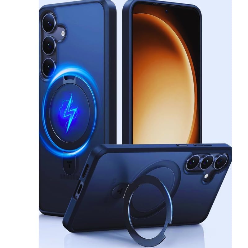Image of AIBEX Back Cover Compatible for Samsung Galaxy S24 Plus 5G MagSafe Compatible with OStand Ring Kickstand Magnetic Metal Alloy Ring | Wireless Charging | Slim Scratch Resistant Armor Shockproof - Blue