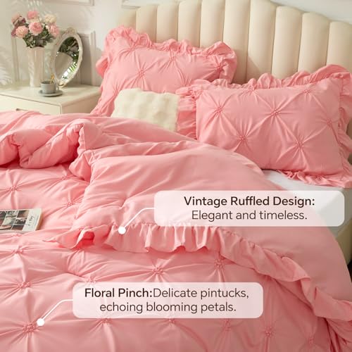 Image of BEDELITE Twin Comforter Set Ruffle-Pink,Lightweight & Soft Comforter