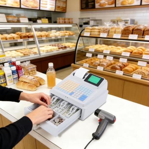 Image of Cash Register, Cash Register for Small Businesses with Front LCD and Rear 8-Digit LED Dual Displays, 81 Keys Waterproof Dustproof Keyboard for Convenience Store Cafe Bakery Small Retail Shop