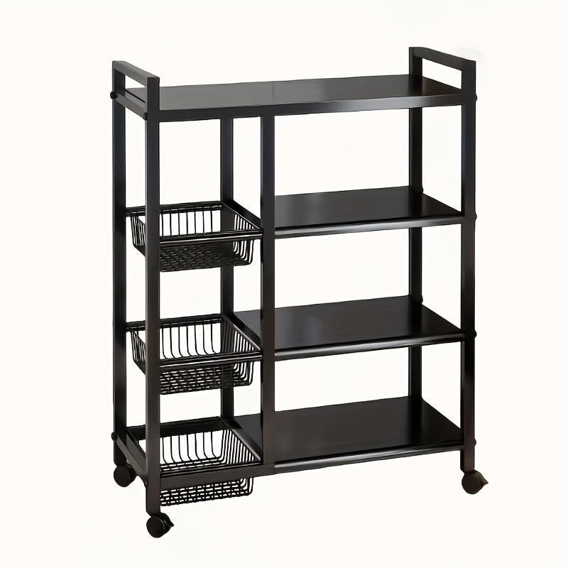 LDQ Adjustable 3/4-Storey Metal Shelf Rack - 1pc Movable Storage Rack with 3 Wire Baskets - Kitchen Organizer and Storage for Garage, Pantry, Bathroom, Closet, Utility Shelves (4 Layers)