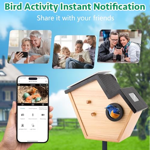 Bird House with Camera,Birdhouses for Outdoors Waterproof Solar Powered, 2K HD AI Camera Recognition for Over 10,000 Species, Real-time Videos & Pictures, Birdhouse Kit for Bird Lovers (Green)