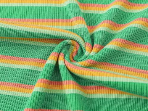 Image of Girls Striped T-Shirt Lettuce Trim Short Sleeve Top Size 6-16 | Soft stretch ribbed knit fabric, breathable blouse,summer outfit for big girls & teen, for school, party and daily activity
